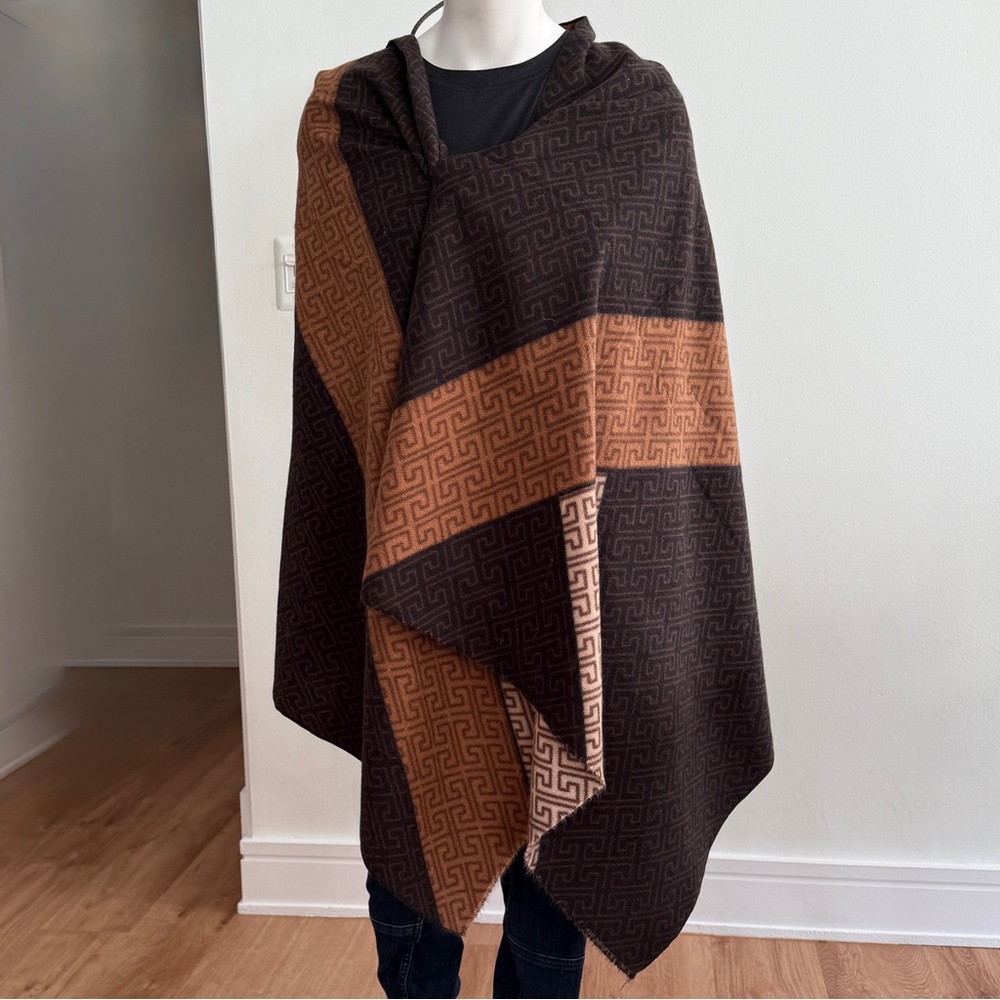 Italian Wrap Shawl & Scarf - Perfect Condition. Black and Brown Geometric